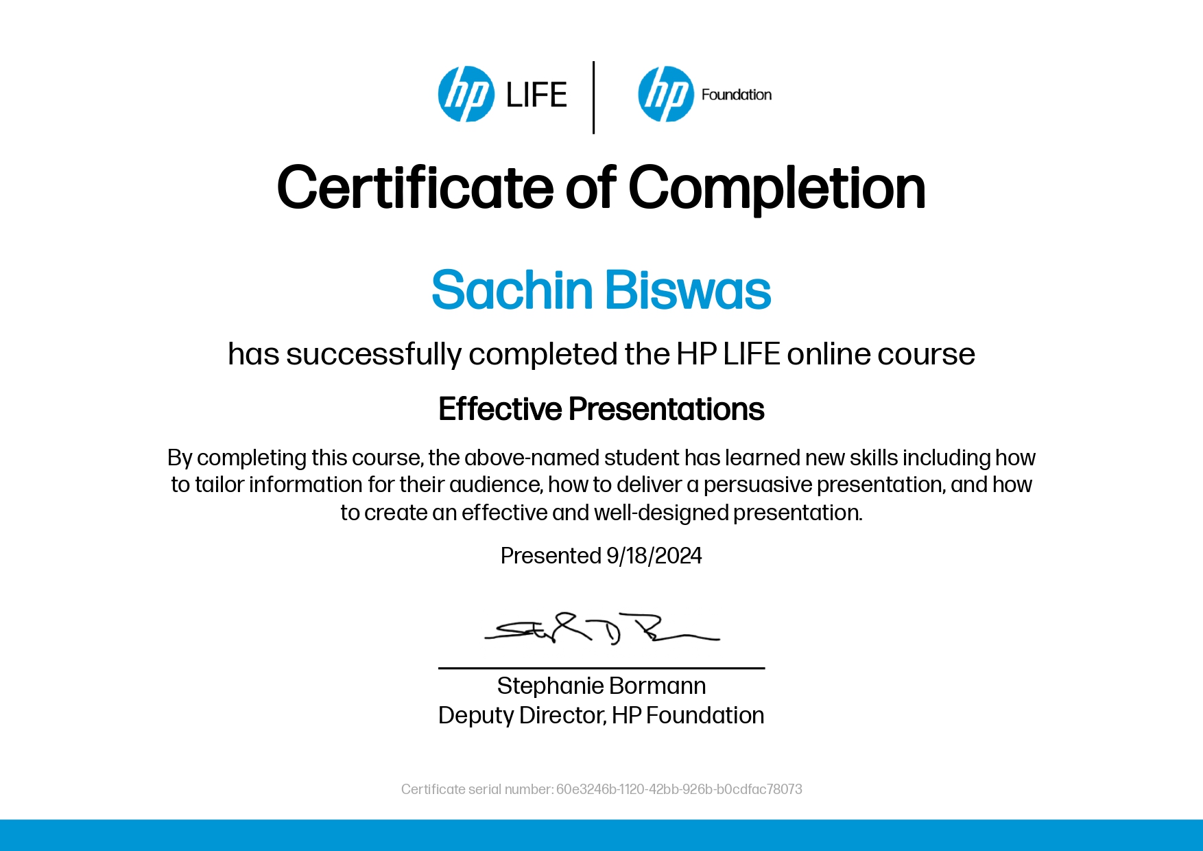 Effective Presentations certificate